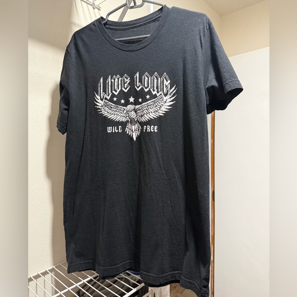 Black Graphic Tee with Eagle Design
